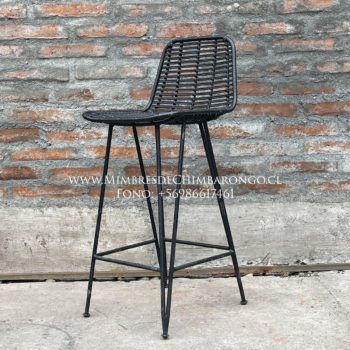 Silla de Bar en Mimbre Natural Respaldo Bajo - Taburete Artesanal